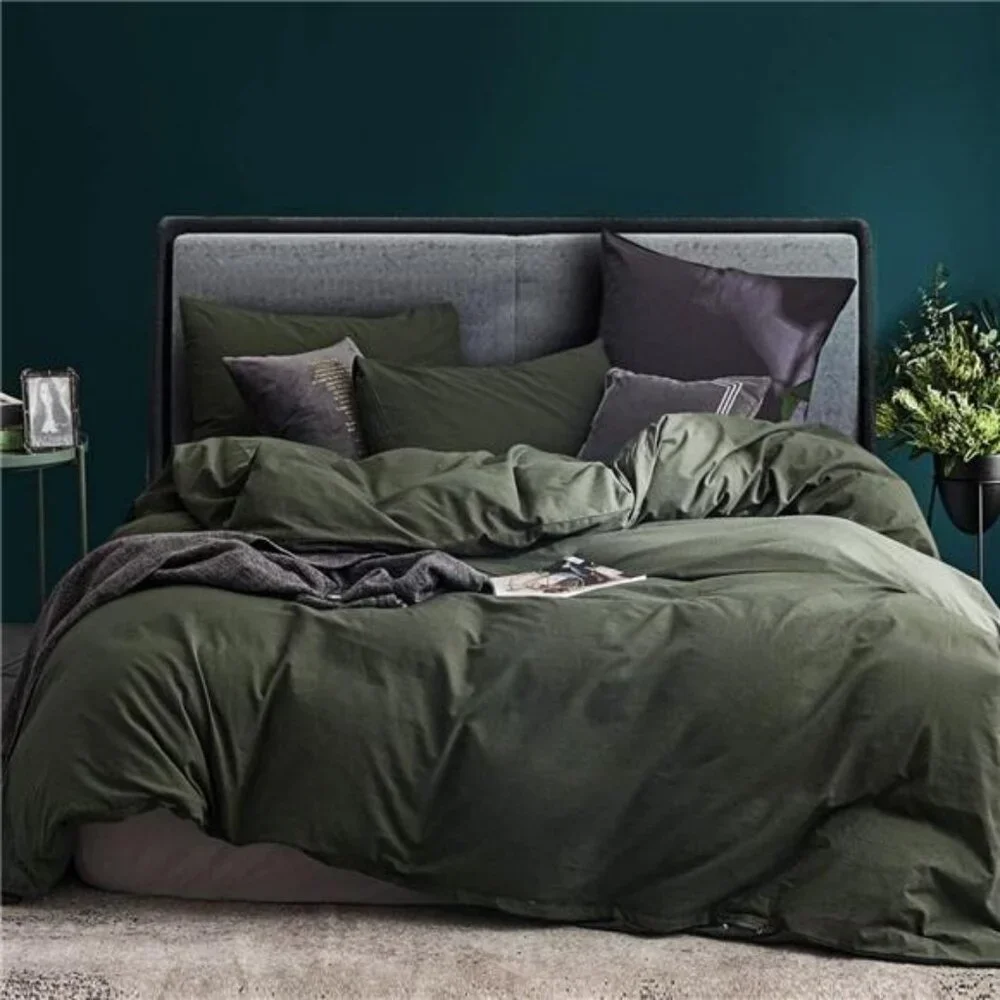 NEW West Elm Dark Green 100% Cotton Boho Queen King Bedding Duvet Sham Case Set